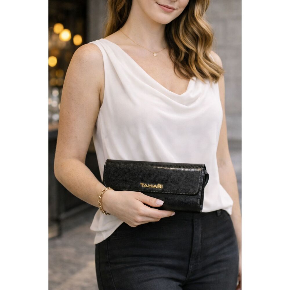 New Tahari Textured Tri-Fold Wallet Black